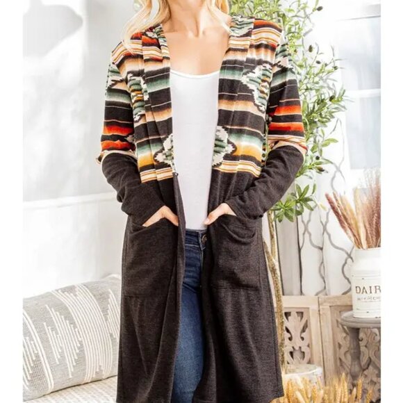 NWT Long Aztec Print Cardigan with Hood - Picture 3 of 8